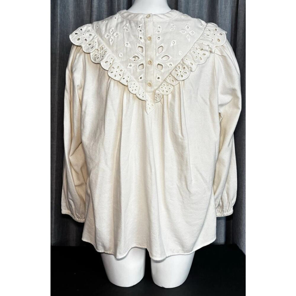 Madewell Embroidered Eyelet Ruffle Flannel Back Button Prairie Top Tunic X-LARGE - Picture 7 of 16